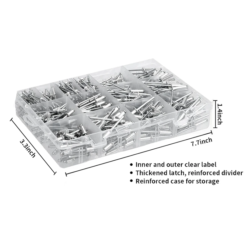 600 шт. набор заклепок, 14 размеров, алюминиевые заклепки 3/32 дюйма 1/8 дюйма 5/32 дюйма 3/16 дюйма, различные заклепки