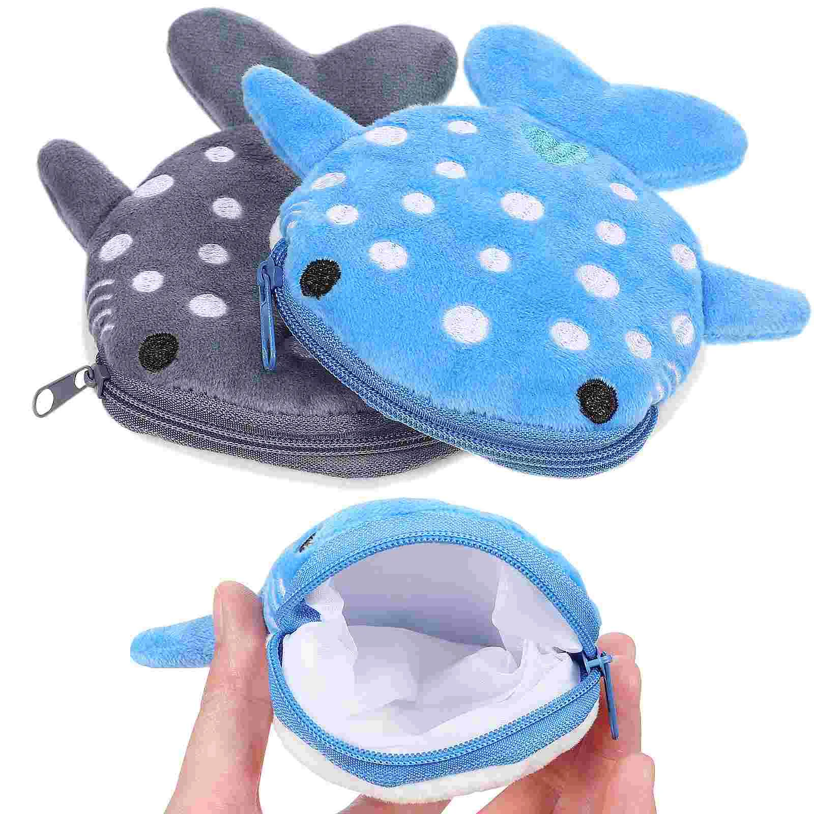 

2 Pcs Key Plush Children's New Shark Coin Purse Bag (Blue + Gray) Men and Women Card Holder Wallet For Crystal Super Soft