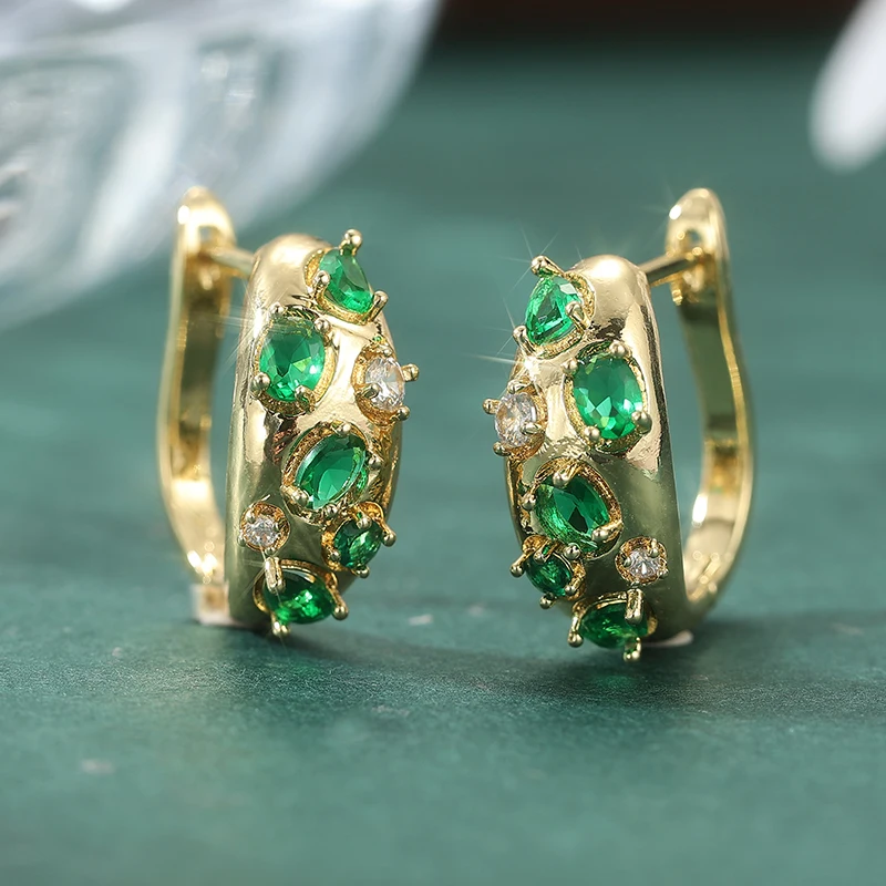 Glänzende grüne synthetische Zirkon-Creolen für Damen, modischer, edler Schmuck, Geschenk, Party- und Bankettschmuck