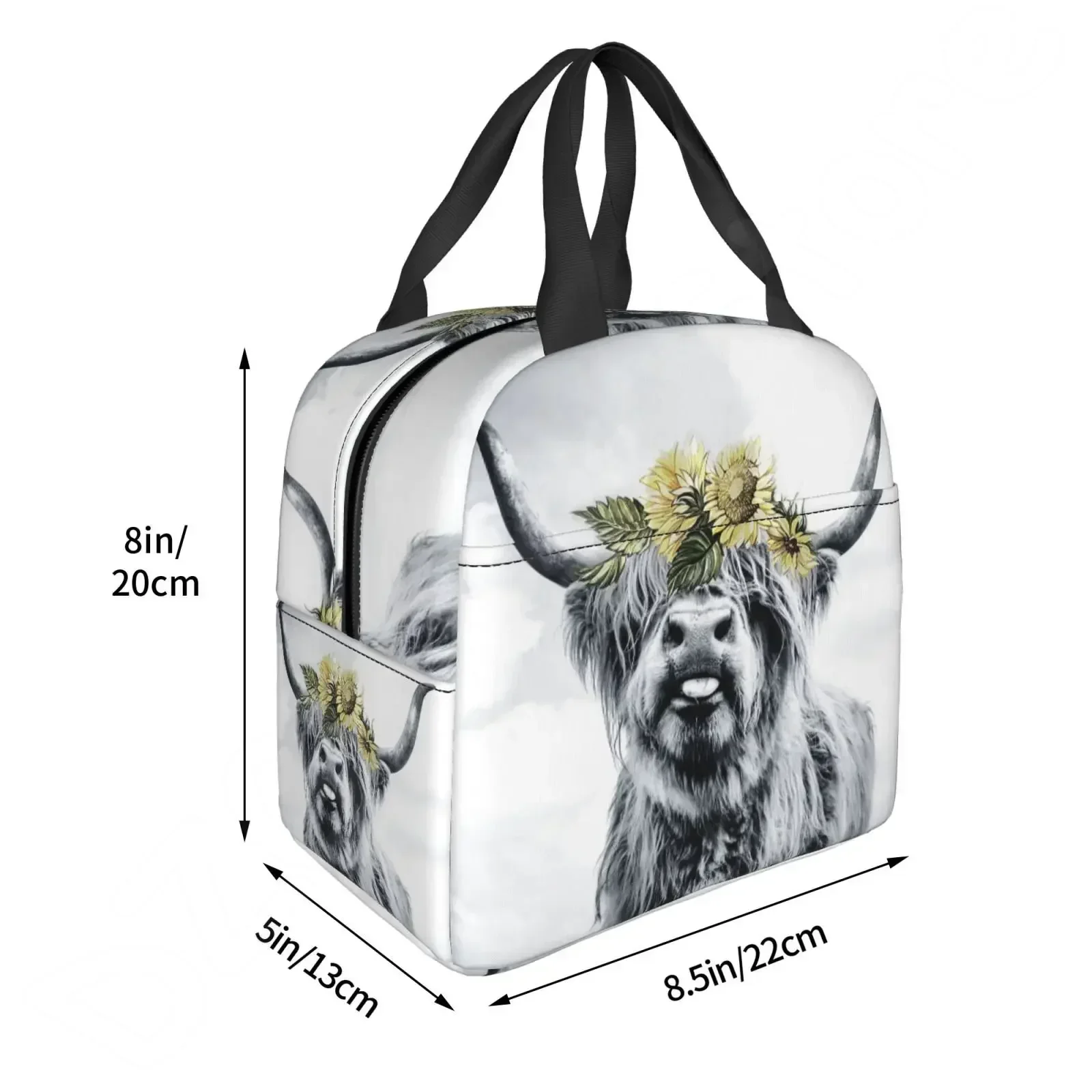 Highland Cow Funny Bull Thermal Lunch Bag Cute Western Wildlife Animal Portrait Bento Bags Insulated Lunch Box for Work School