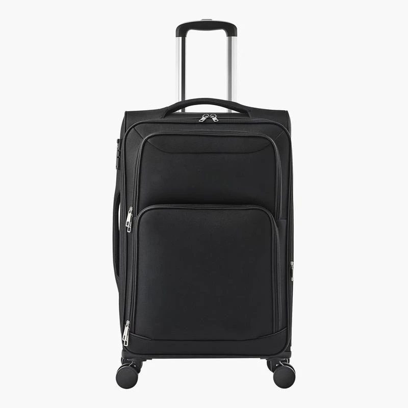 

Expandable Softshell Trolley 24-Inch For Business Travel Family Vacation Overseas Study, Medium Checked Suitcase Built-in TSA Lock Multi-directional Spinner Wheels Black Polyester Fabric