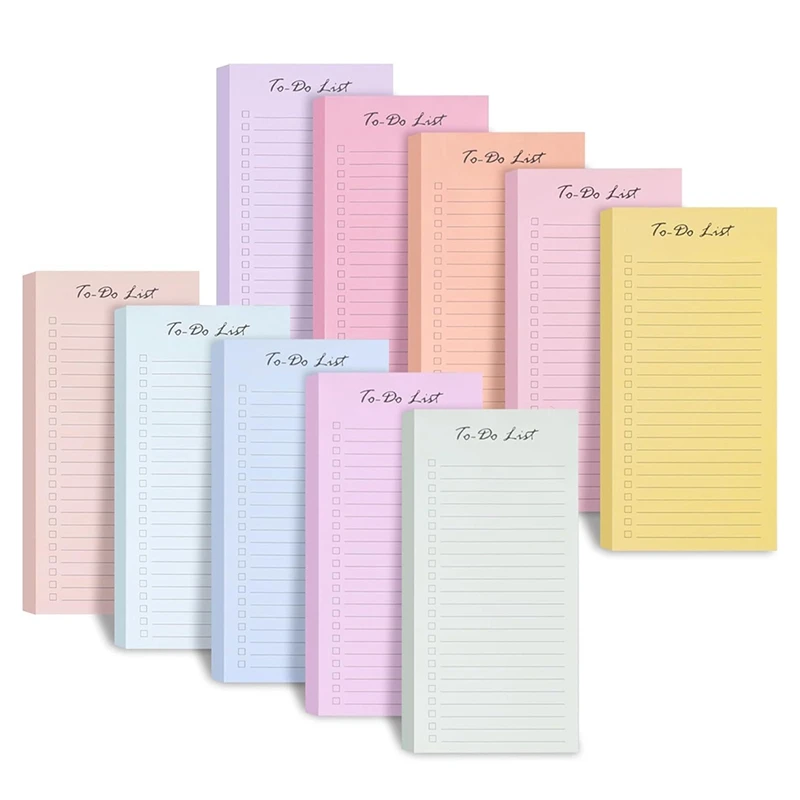 10 PCS To Do List Sticky Notes Bloc de notas diario 8,5X3,7 pulgadas, 500 hojas, colores surtidos, forrado