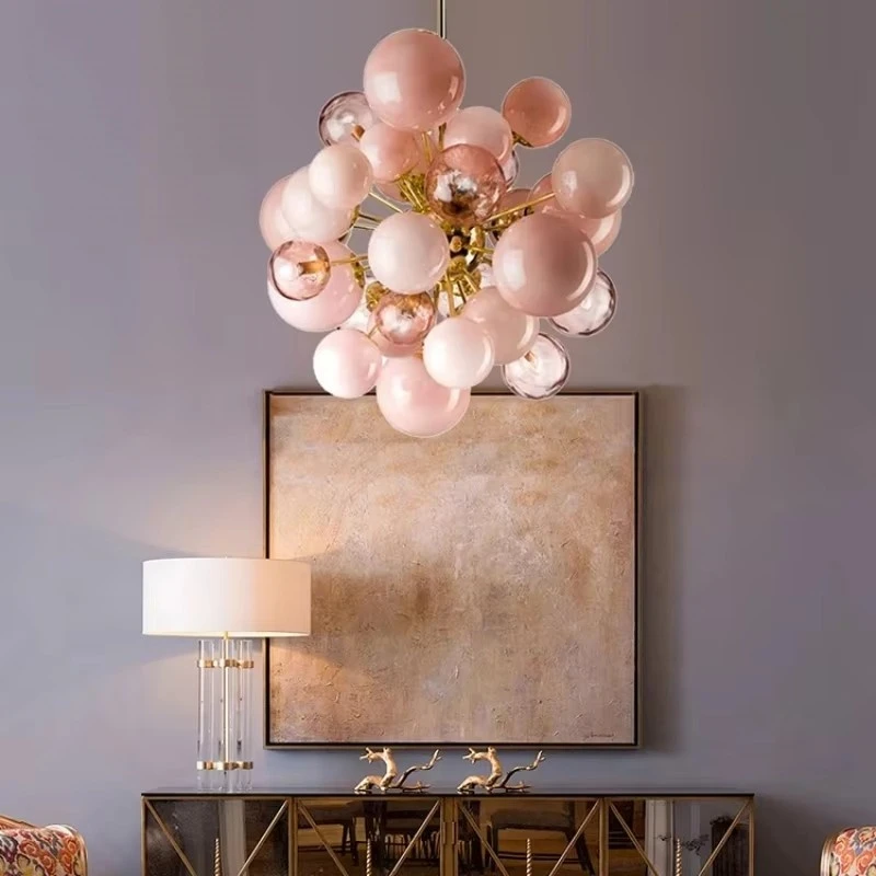 Glass Bubbles Ball Chandelier Light For Living Room Decor Bedroom Dining Room Modern Pink Pendant Light Indoor Lighting Fixture