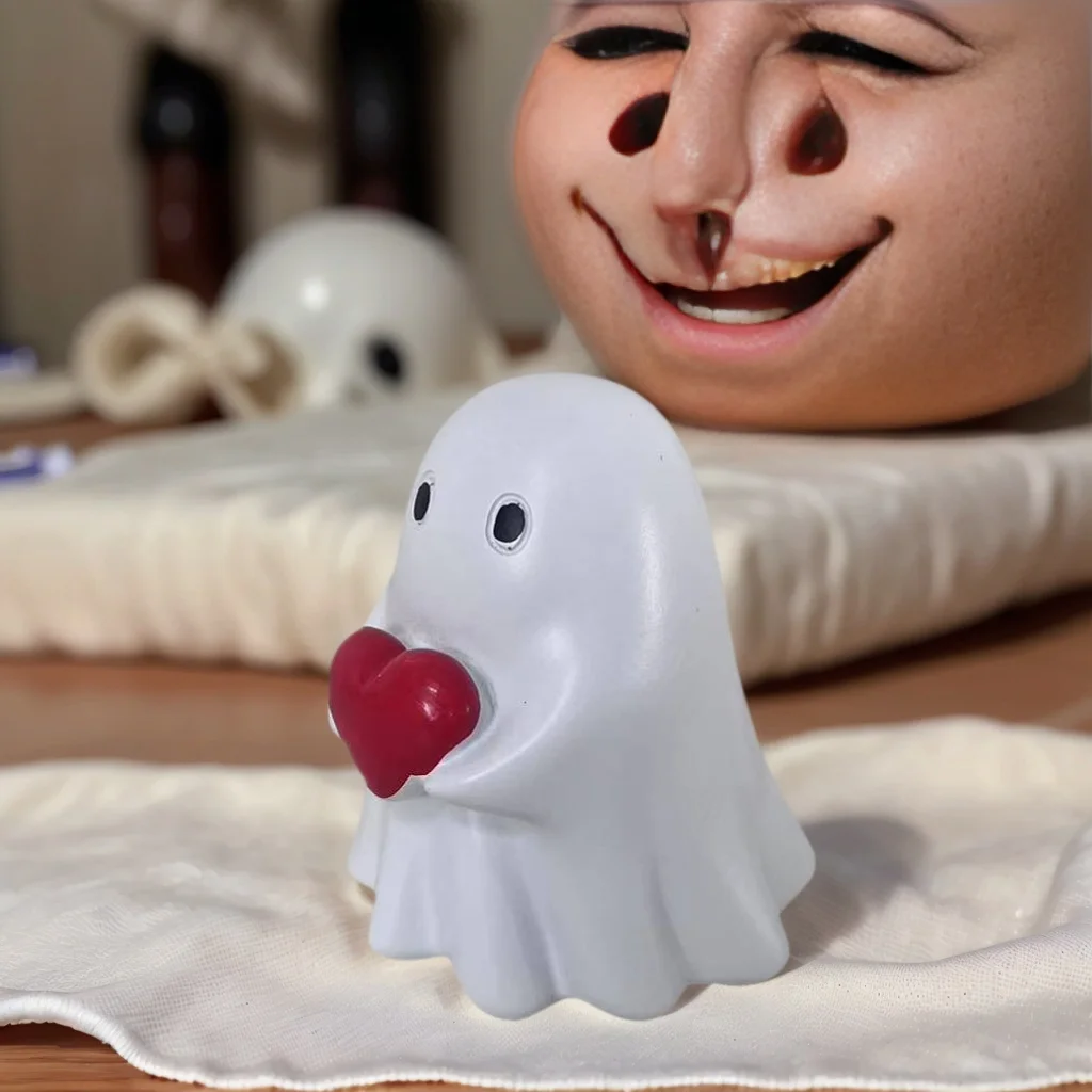 قطعة واحدة من زخرفة شبح القلب اللطيفة، شكل لطيف لموضوع الهالوين، ديكور جو العطلة لسطح المكتب المنزلي، أشياء جيدة