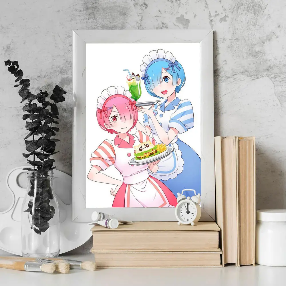 Animation Anime Poster Re Zero Rem Ram Companion HD Printing Wall Different World Home Living Room Bedroom Decor Canvas Painting