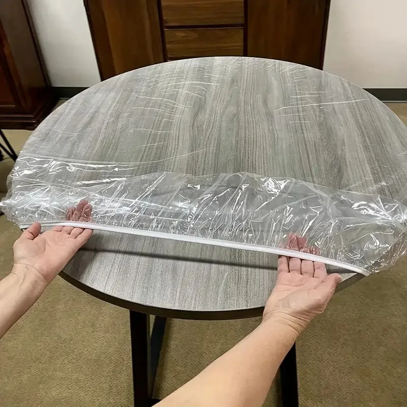 Pvc Fitted Round Elastic Tablecloth Transparent Waterproof Oil-Proof Edged Table Cover Protector Cloth Dinning Table Covers Home
