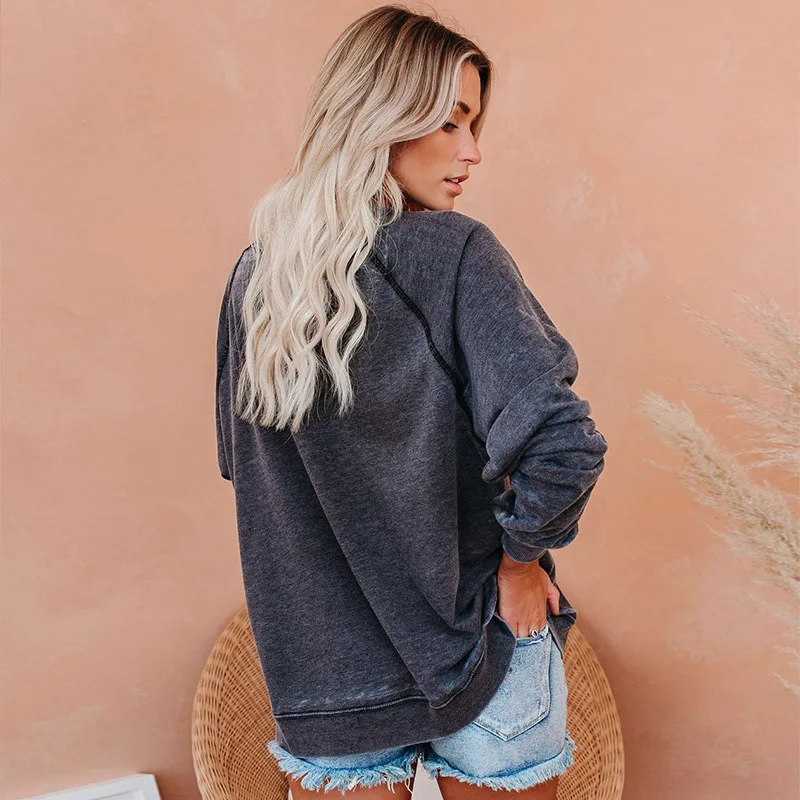 Nieuwe herfst- en winterdameskleding Casual grappig groen harig monster bedrukt sweatshirt top T-shirt