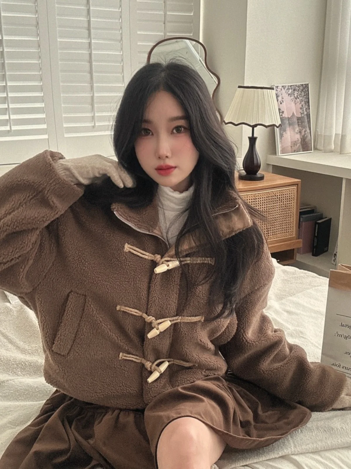 Collo in pelliccia di agnello Jaet in cotone caldo da donna Sli Cappotto con risvolto vintage Lunghezza ort Dettaglio bottoni Capispalla invernale