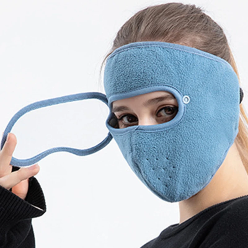 Windproof Face Warm Mask Winter Cap Ski Breathable Masks Fleece Face Shield Caps with HD Goggles Anti-fog Cycling Cap Balaclava