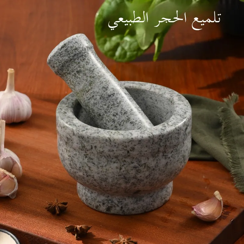 Molino de ajos de piedra l para uso doméstico, mortero y maja para moler ajos en pasta, utensilio de cocina.