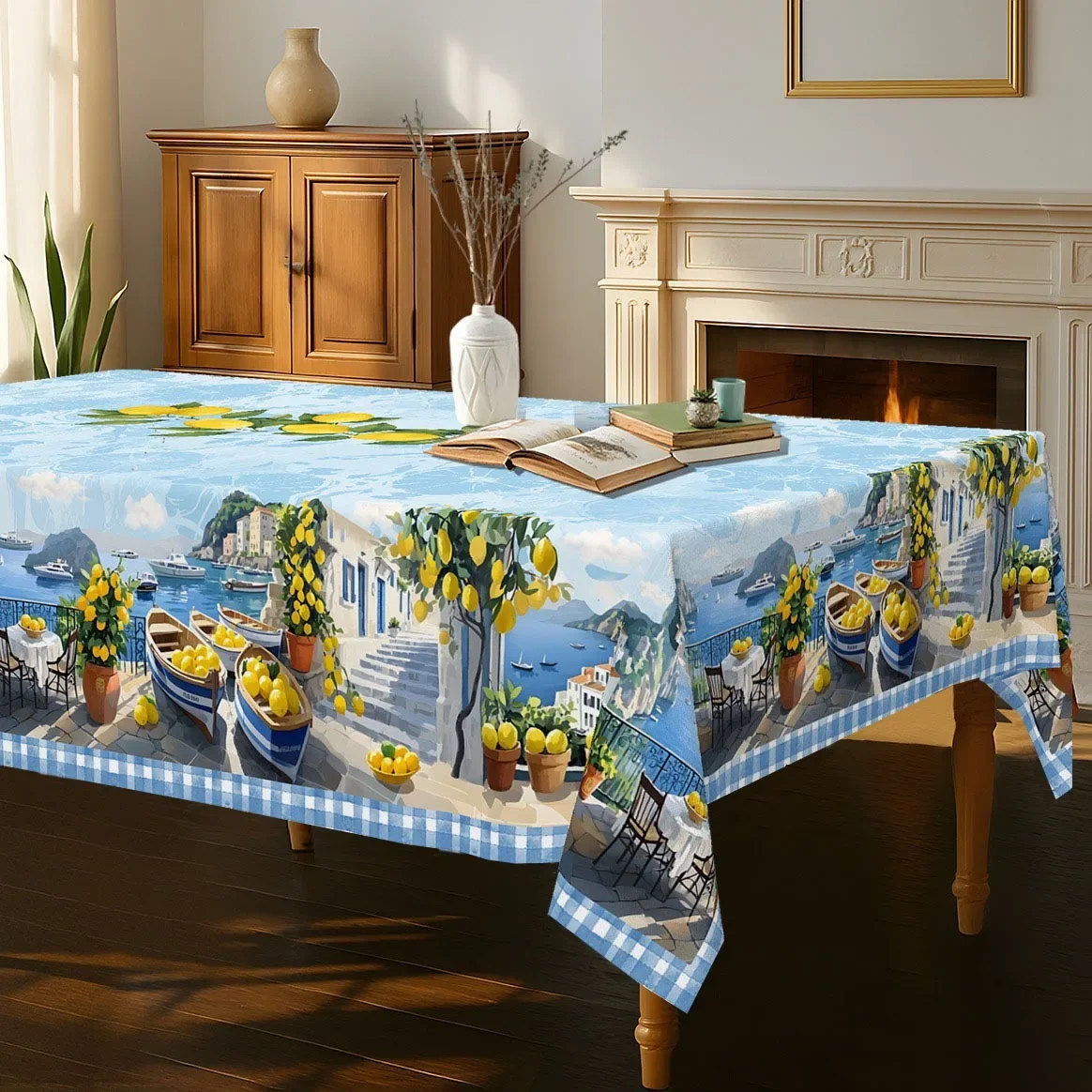 One Mediterranean lemon tablecloth - durable rectangular tableclothxzj