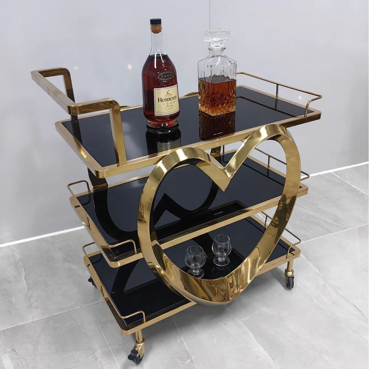 Hotel three-story dining cart KTV snacks wine trolley stainless steel glass restaurant delivery cake