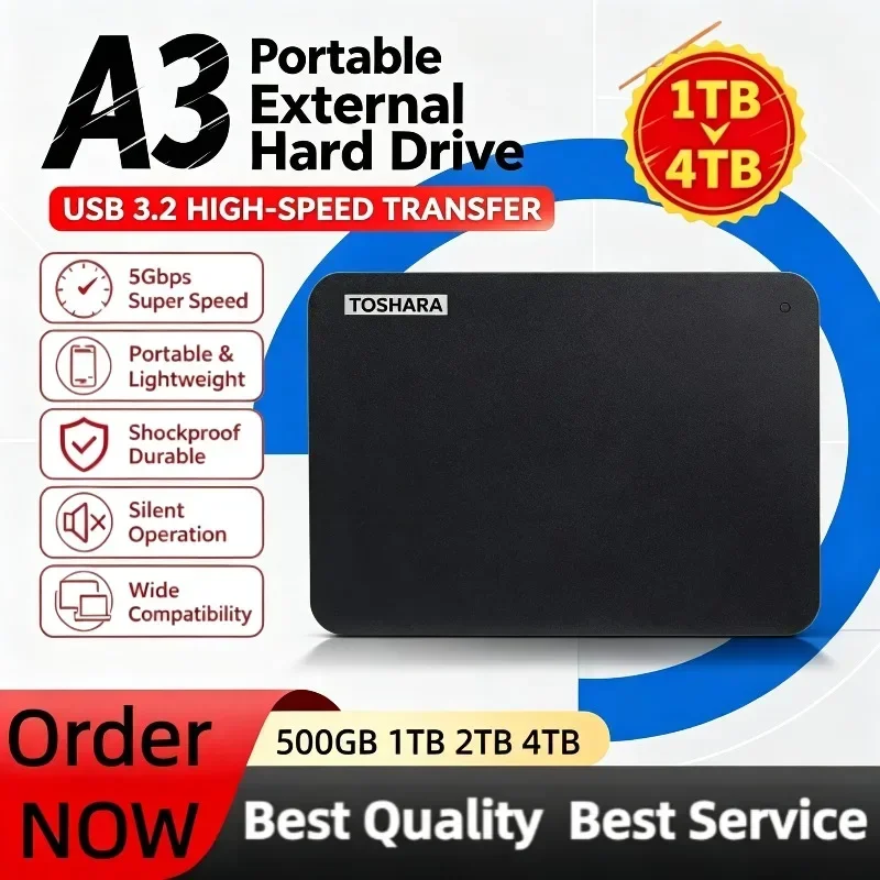 Brand New Portable Hard Drive A3 SSD 500GB 1TB 2TB 4TB SSD Black External Hard Drive USB 3.0 Portable for Gaming Console Office