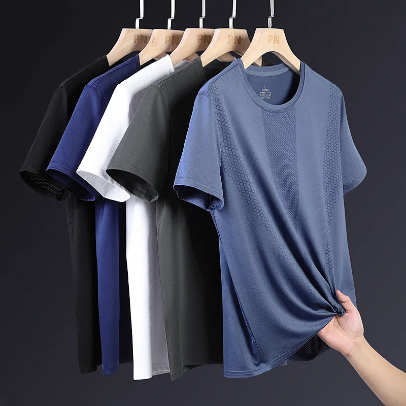 New Men\'s Short-Sleeved T-Shirt Pajamas Tops Men\'s Summer Thin Casual Ice Silk Half-Sleeved Body Shirts Men\'s Ice Feeling Tops