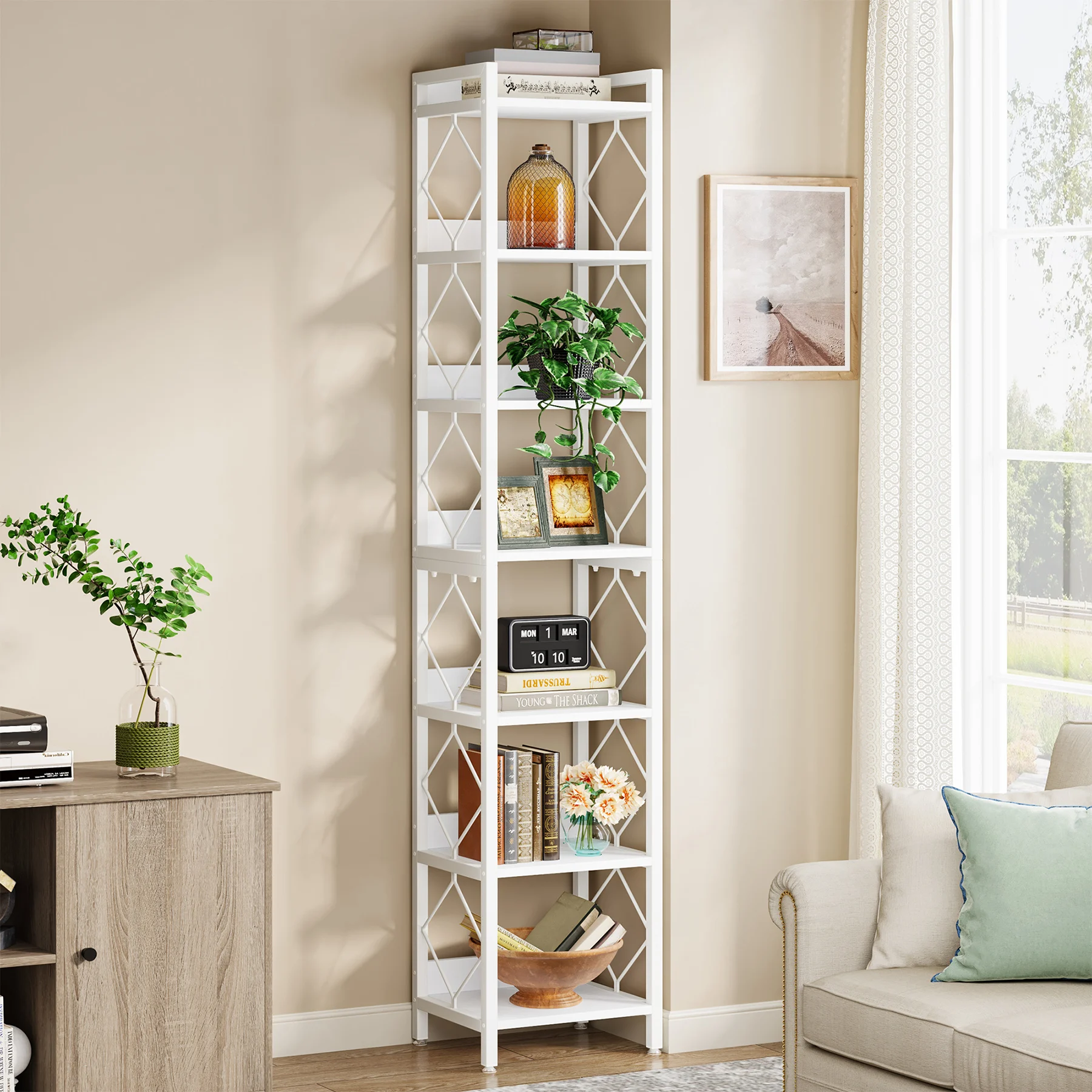 Tribesigns 78.7 Inch Extra Tall Narrow Bookshelf, 7 Tier Skinny Bookcase for Small Spaces, Freestanding Display Shelves