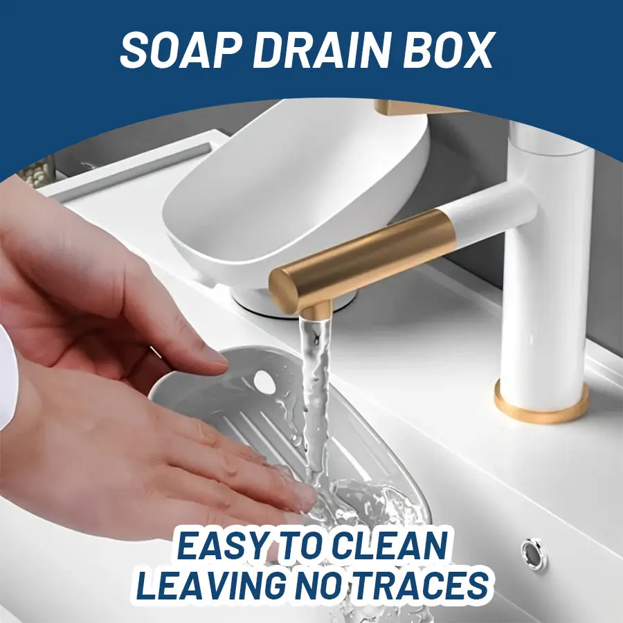 Soap Dish with Drain Spout Sponge Holder, 2-in-1 Bathroom Kitchen Sink Organizer for Soap, Sponges, Scrubbers - Image 4