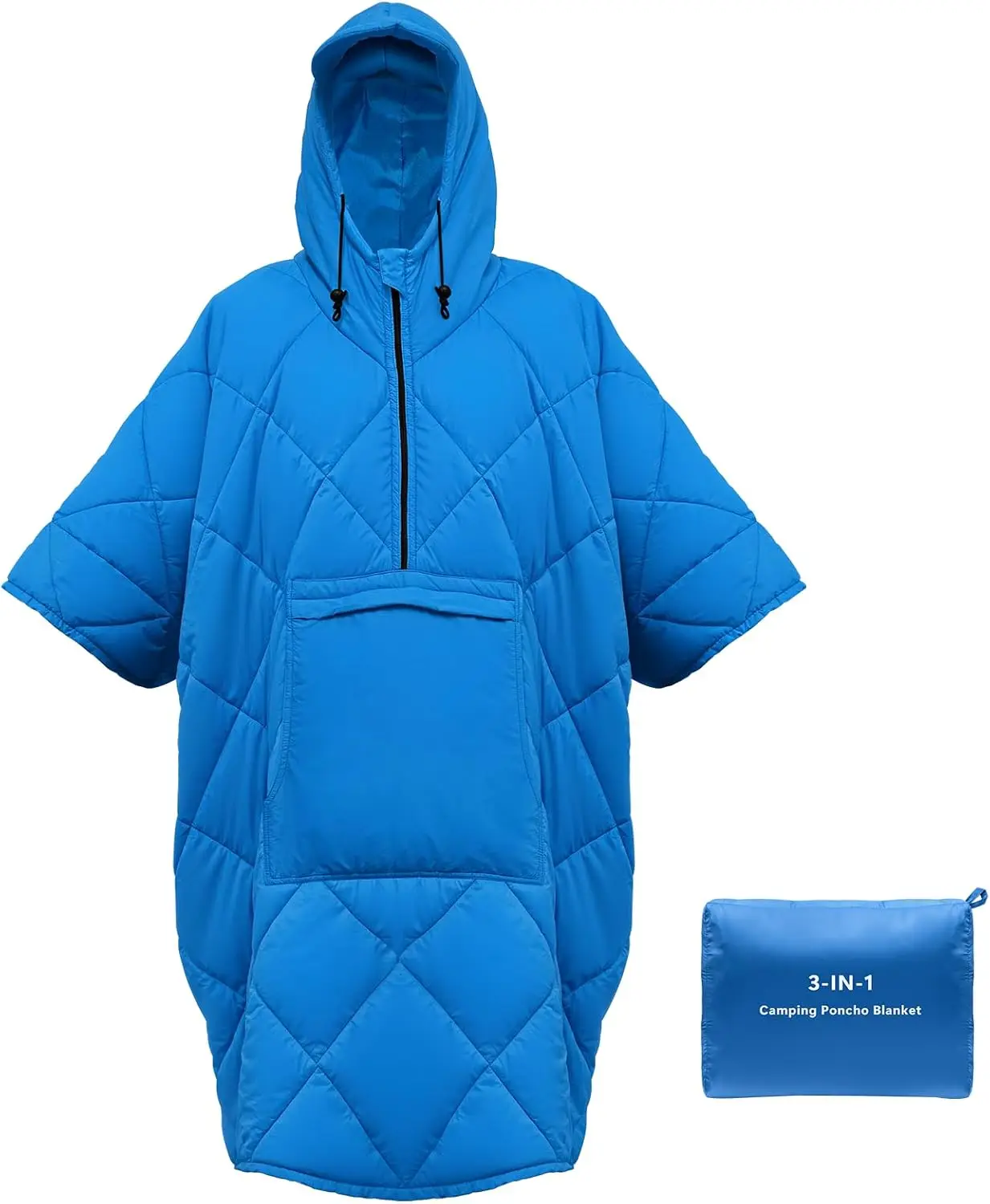 

Ультралегкое водонепроницаемое одеяло для кемпинга, сна на природе, пикников, пляжа и холодной погоды - синее, в стиле пончо