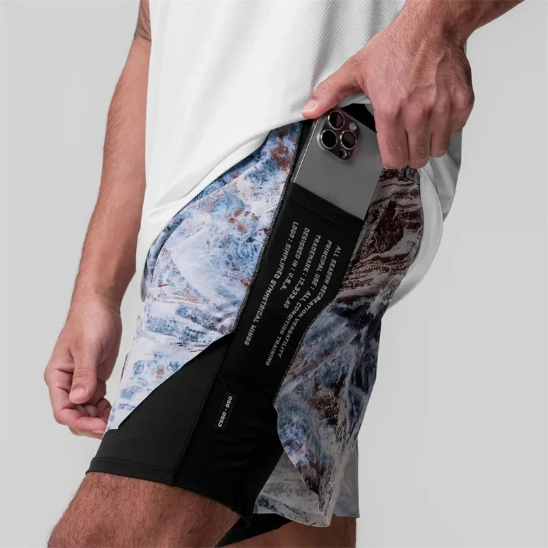 

2026 NEW Summer camouflage Quick Dry Sport shorts Elastic Double-deck Shorts Men Running Gym Fitness printing Jogger Short Pants