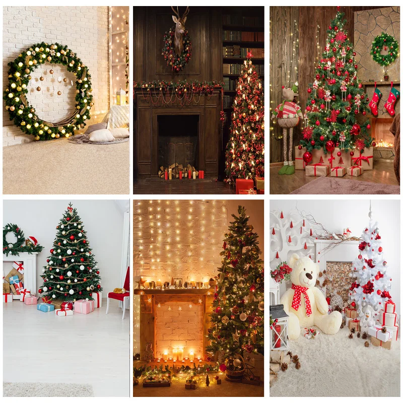 

SHUOZHIKE Christmas Theme Indoor Photography Background Christmas tree Fireplace Portrait Photo Backdrops YXSD-10