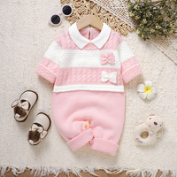 0-18m Newborn Baby Rompers Knitted Pink Long Sleeve Infant Kids Girls Jumpsuits One Piece Autumn Winter Toddler Child Overalls