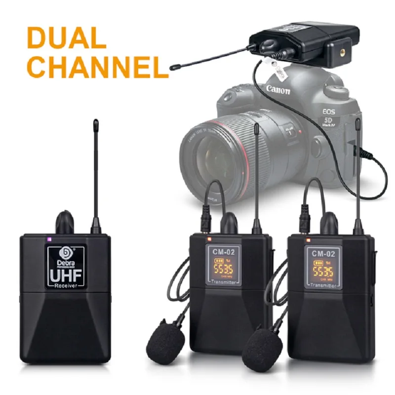 Debra UHF Wireless Lavalier Microphone  50m Range with 30 Selectable ChannelsFor DSLR Camera Interview Live Recording