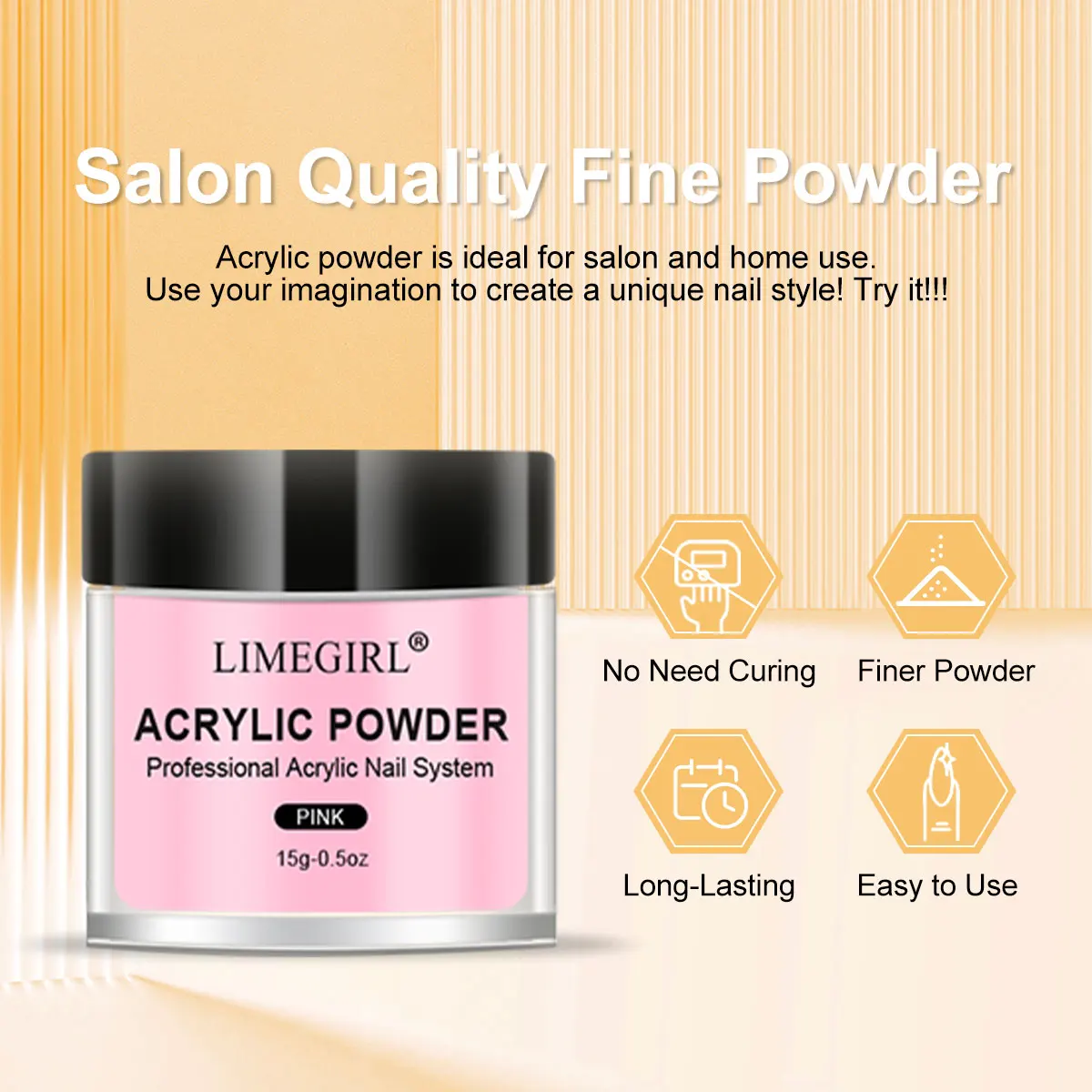 LIMEGIRL uñas acrílicas para principiantes claro blanco rosa claro rosa naranja polvo uñas acrílicas para extensión de uñas manicura arte DIY