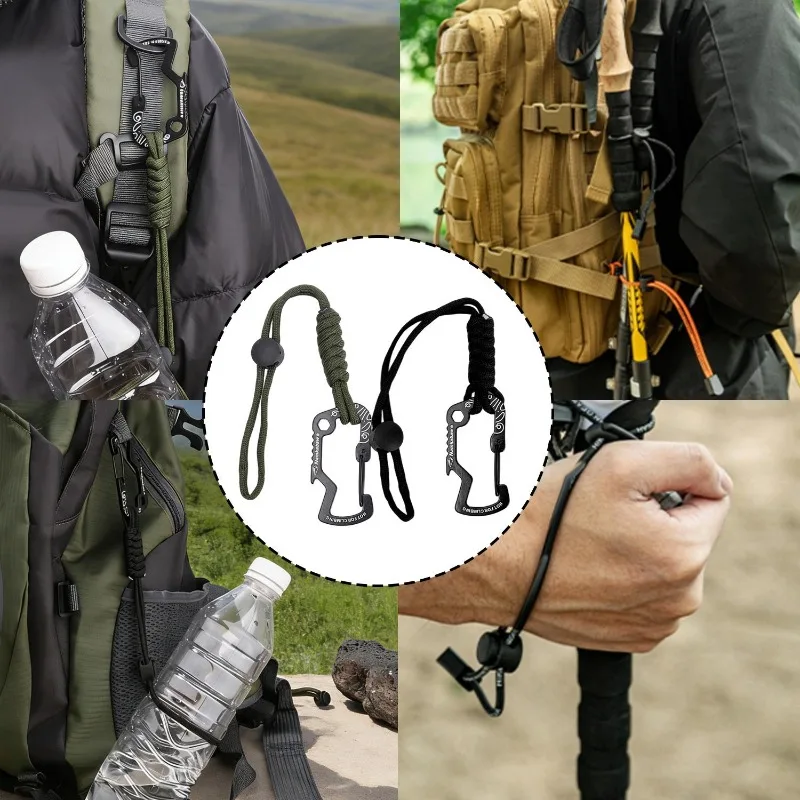 Outdoor Tactical Hook Carabiners Anti-Loss Lanyards Metal Water Bottle Clips D-Rings for Outdoor CampHiking and Emergency Gear view 4