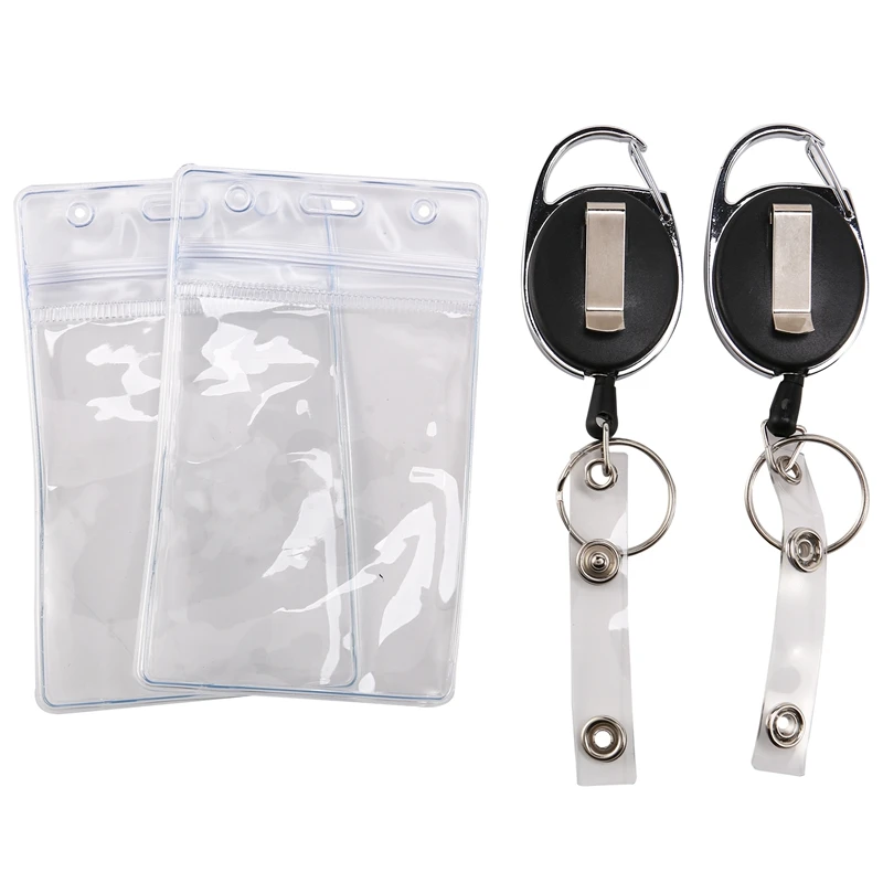 2 Pcs Badge Tether With Clips Retractable Badge Reel Carabiner Reel Clip Card Holders For ID Card Key Badge Holder