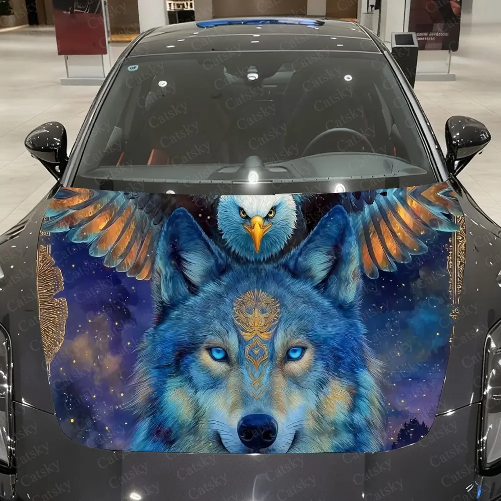 

Star Totem Wolf & Eagle Car Vinyl Wrap, PVC Material Waterproof Car Hood Sticker, Self-Adhesive Scratch-Resistant Stickers for E