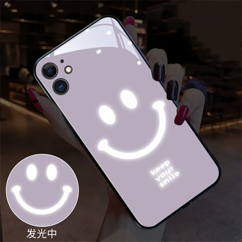 

Incoming Call Led Flashing Glowing Phone Cases Smile Design For Samsung Galaxy S23 S21 S22 Plus Ultra Note 10 20 A21S A53 A14