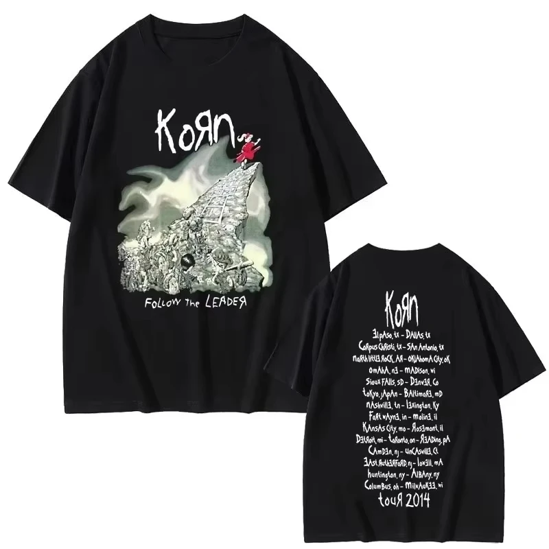 Unisex Metal Gothic Harajuku Style Short Sleeve T-shirt, Men's Vintage Graphic Tee for Korn Rock Band Follow Fashion T-shirt
