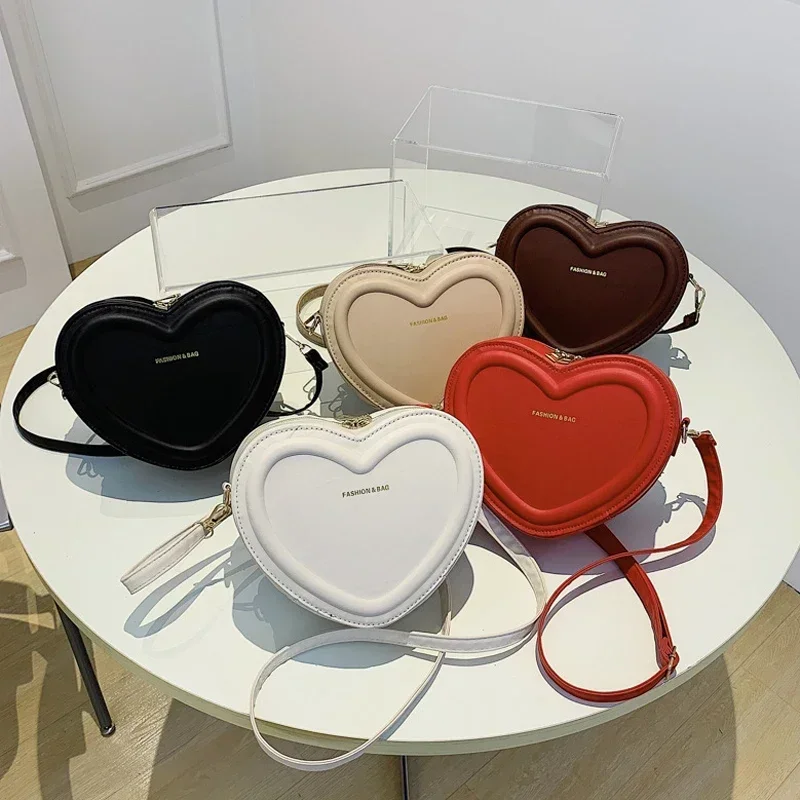 Hot Sale Heart Shape Crossbody Bags for Women Solid Pu Leather Shoulder Bags Fashion Handbags Mini Bag Fresh Style