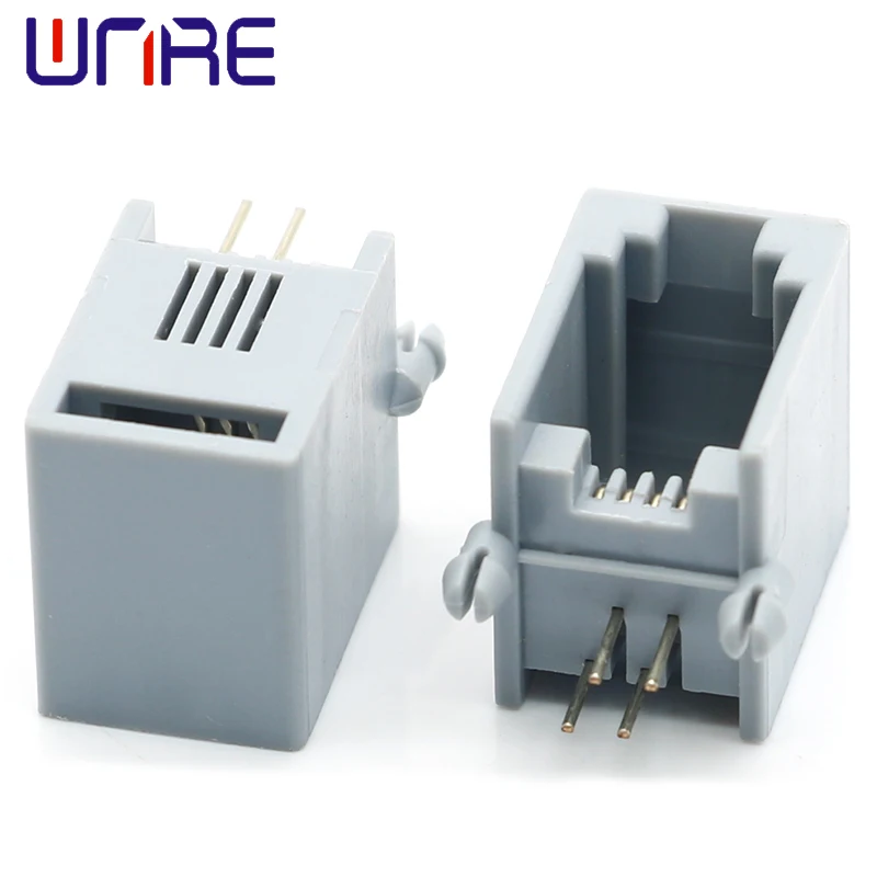 RJ45-5521-1X1-4P4C Without Ears Gray Crystal Head Network Socket Connector Interface Telephone Socket