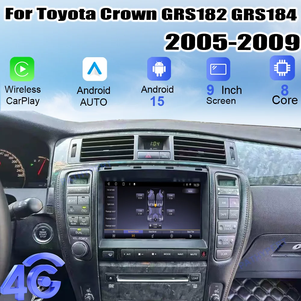 

Car Radio Android 15 For Toyota Crown GRS182 GRS184 2005-2009 9" Touchscreen Carplay Stereo Receiver Bluetooth GPS Navigation 4G