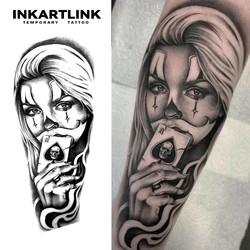 Poker Female Clown Temporary Tattoo,Lasts To 15 Days New Technology Magic Waterproof Semi Permanent Sticker.