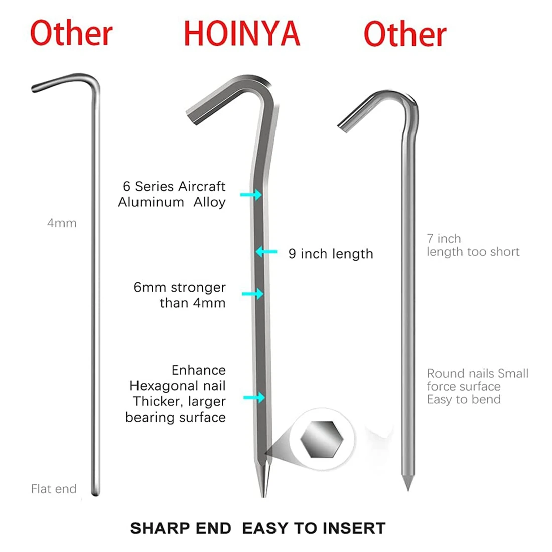 Liga de alumínio Rust Free Tent Pegs, Ganchos de metal pesados, Acampamento terra Pegs, 8 pcs, 18cm