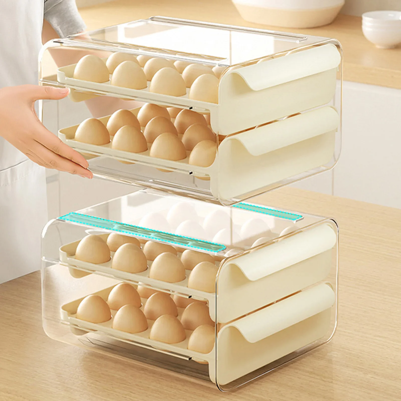 Egg Freshness Organiser Drawer Multi-Purpose Reusable Storage Box For Kitchen Cabinets