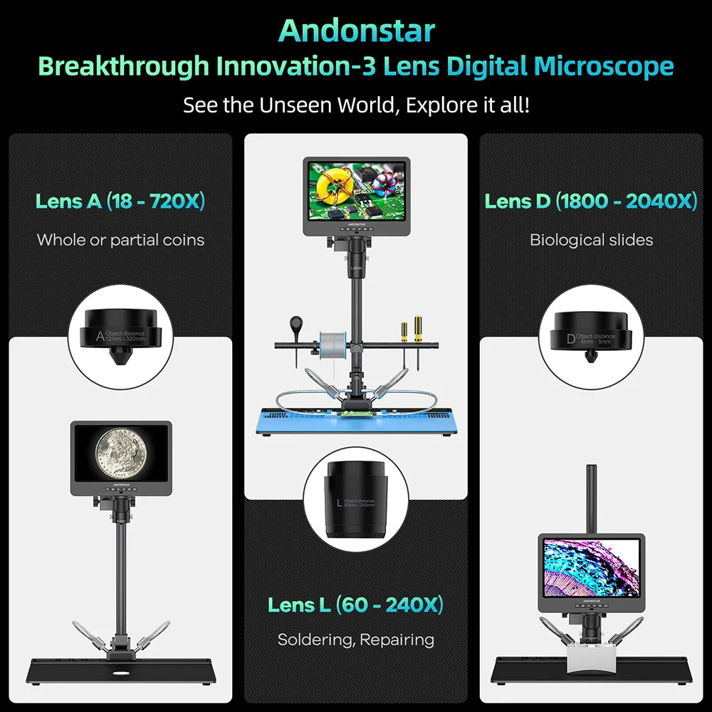 Andonstar AD249SM-Max 2000X HDMI Digital Microscope 2000X 10.1\