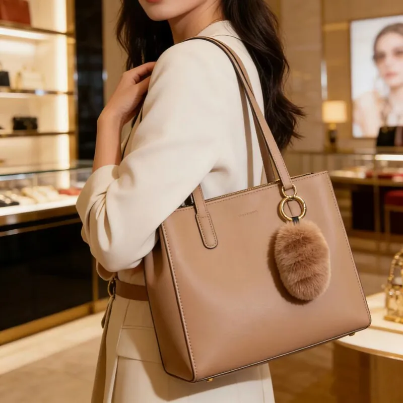 Unique Design Real Rex Rabbit Fur Ball Pendant Handbag Women's 2026 New Simple Fashion Accessories