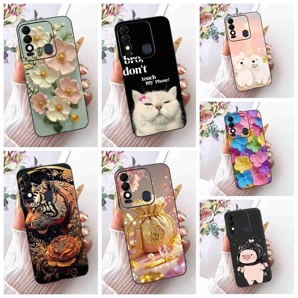 For Tecno Spark 8 KG6 KG6k Case Latest Design Painting Silicone TPU Black Cover For Tecno SPARK 8 6.52" Bumper Cases Fundas