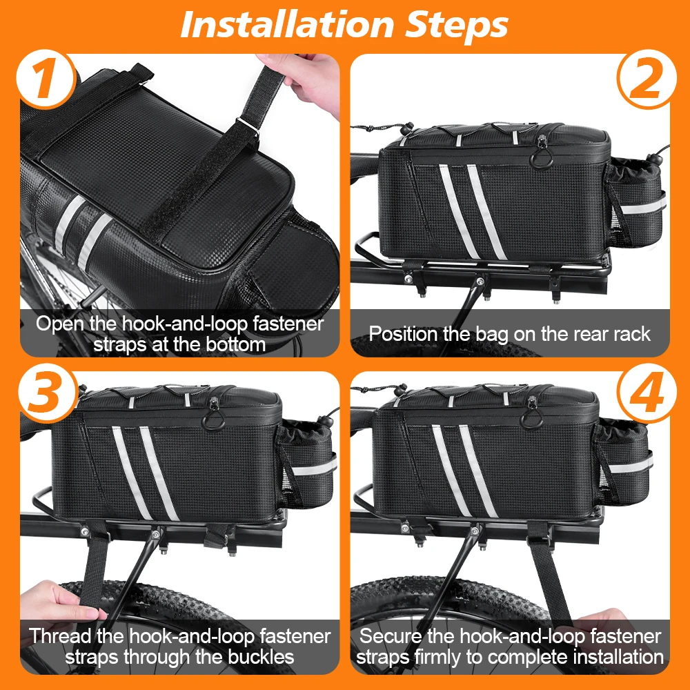 NEWBOLER 10L Fahrrad-Gepäckträgertasche, wasserabweisende Fahrradtasche, Fahrrad-Rücktasche, Bikepacking-Zubehör – Detail 13