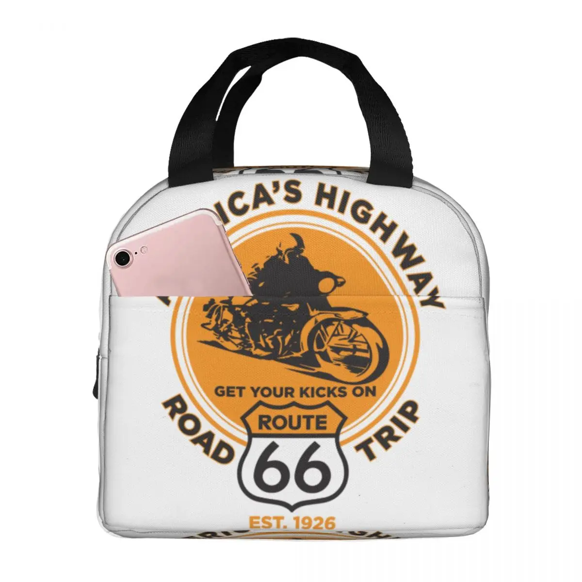 Route 66 Road Trip Vintage Adventure Lunch Bag Women Cooler Warm Insulated Lunch Box for School