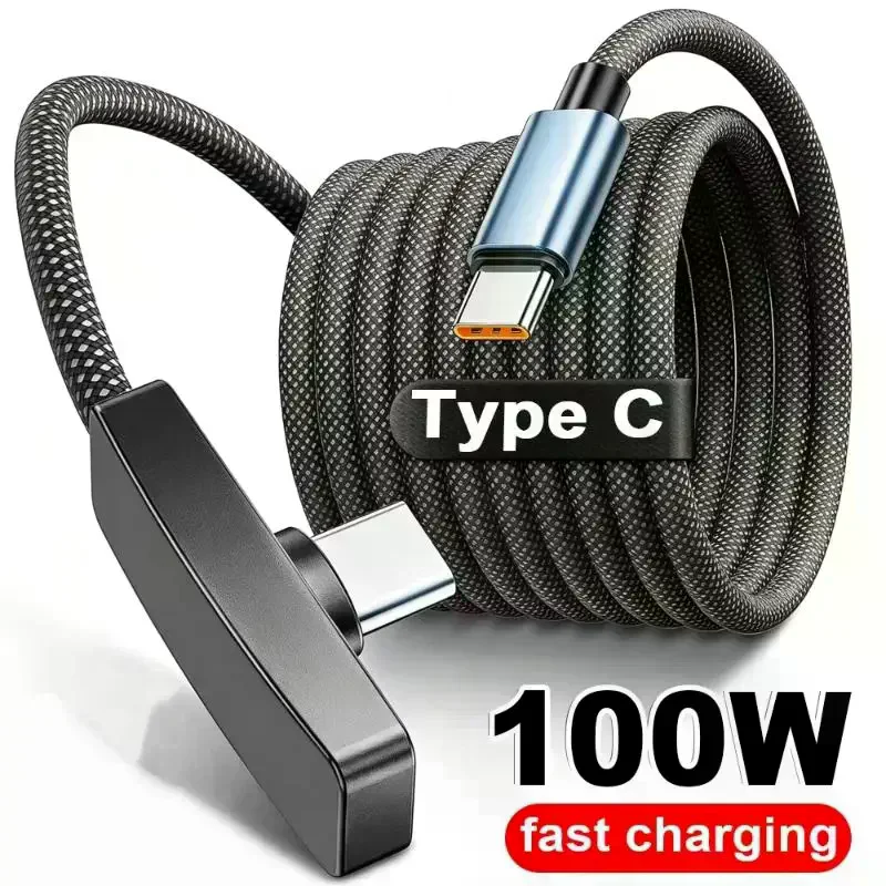 USB Type-C Cable – 100W Fast Charging & Data Transfer – Portable Compatible With Various Type-C Phones 90-Degree