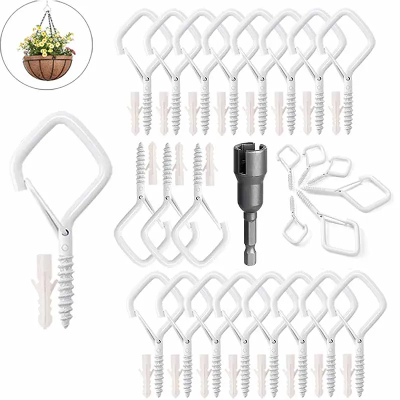 

20/40PCS Q-Hanger Heavy Duty Screw Hooks Ceiling Hooks with Safety Buckle for Plant and Christmas Outdoor String Lights Hooks