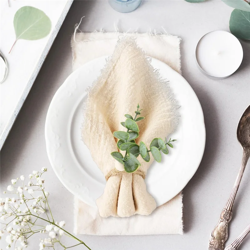 

J1UL1N Napkin Rings Set Of 30 Rustic Eucalyptus Leaf Rings Wood Bead Farmhouse Napkin Rings For Weddings & Table Decoration