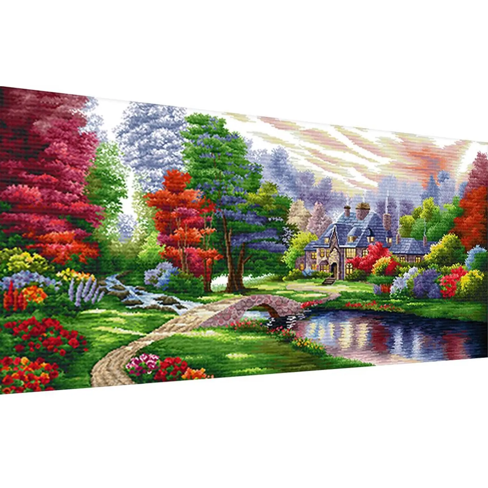 

Full Embroidery cotton Thread 11CT Printed Landscape Cross Stitch 131x66cm