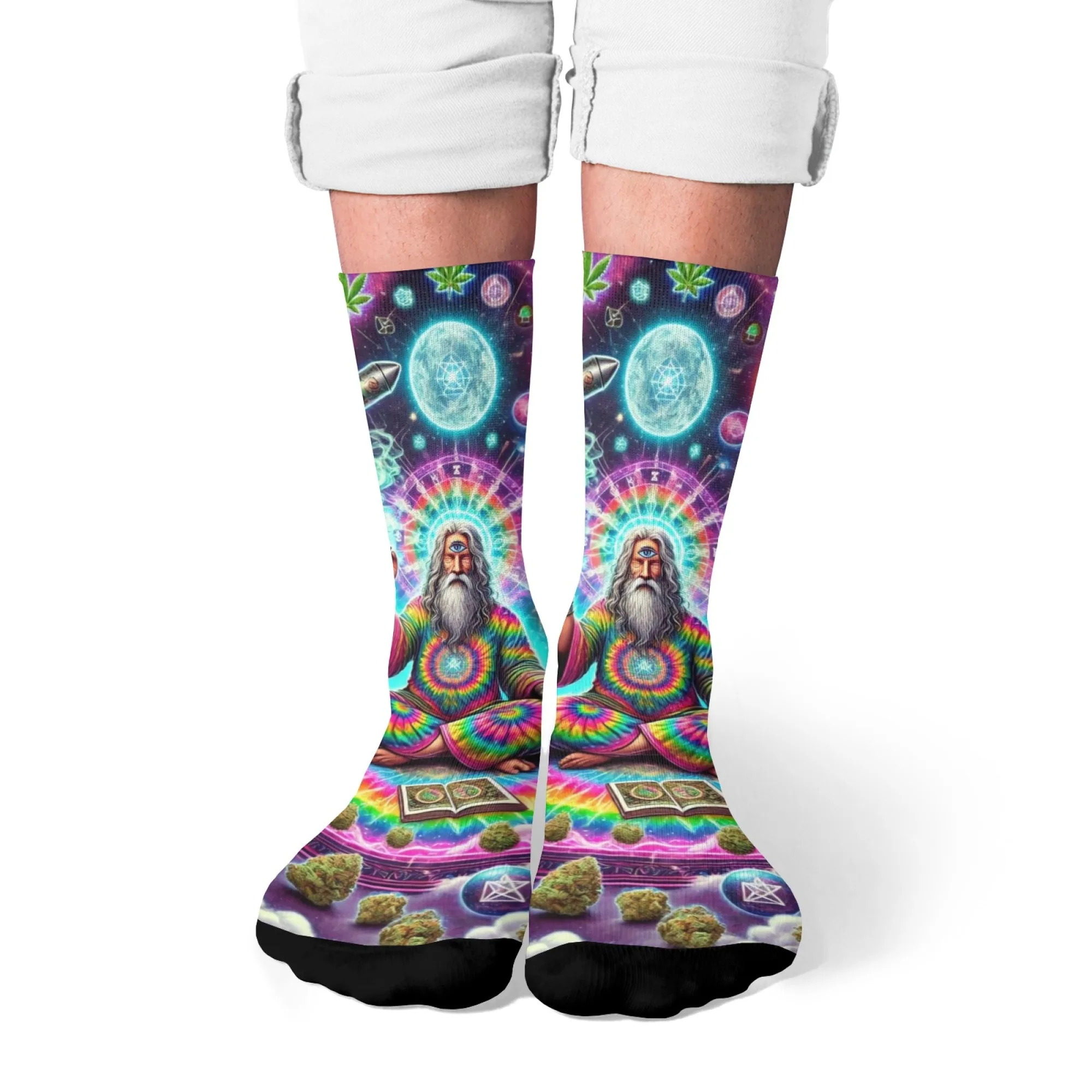 

A pair of novelty psychedelic hippie style compression socks Harajuku street funny hip-hop print crew socks unisex party gift