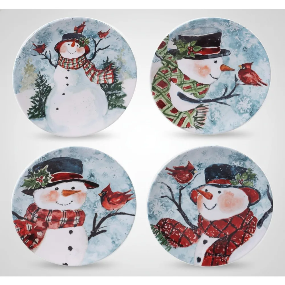 

Набор праздничной посуды «Снеговик», 4 красных десертных тарелки, прочный и можно мыть в посудомоечной машине для праздничных вечеринок