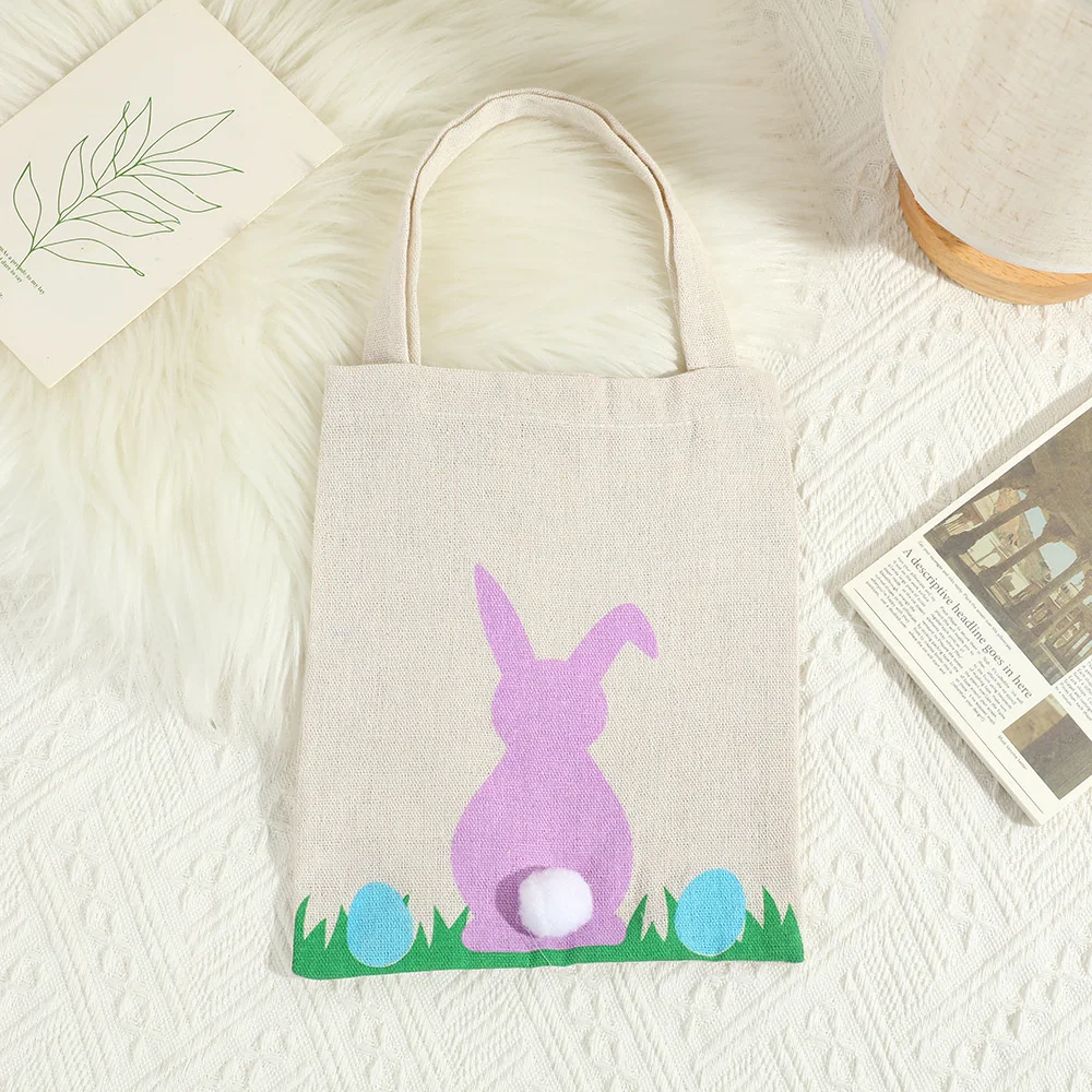 Easter Bunny Basket Gift Handbags Creative Linen Stuffed Ball Tote Bag Portable Candy Snack Rabbit Ear Storage Container