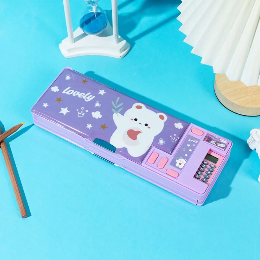 Double Layer Pencil Case Pencil Sharpener Astronaut/Animal Design Pencil Box Plastic With Calculator Stationery Storage Box